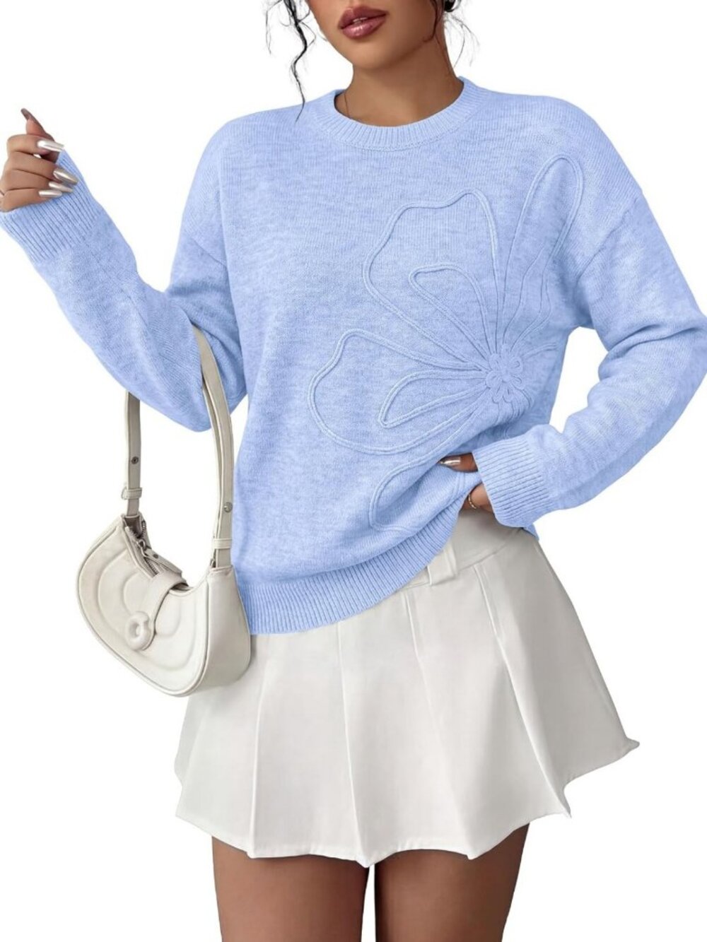 Floral Embroidered Knit Sweater for Women | Fall Fashion Top | Cozy & Stylish